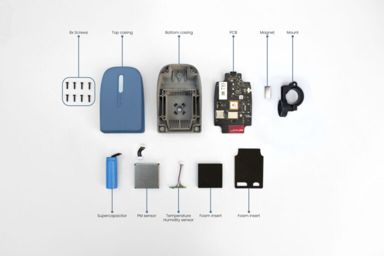 Onderdelen van de SODAQ AIR sensor.